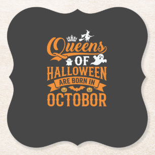 Dessous-de-verre En Papier Reines d'Halloween Nées en Octobre Typographie Vin