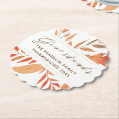 Dessous-de-verre En Papier Remercier Feuilles Automne Rustique Thanksgiving (Incliné)
