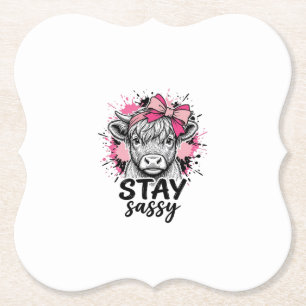 Dessous-de-verre En Papier Restez Sassy Vache Highland Rose Gravure Vintage S
