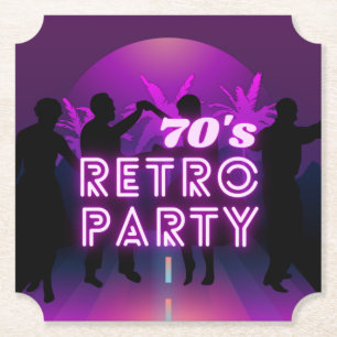 Dessous-de-verre En Papier Retro 80 s Disco Dance Party Neon Purple Funky