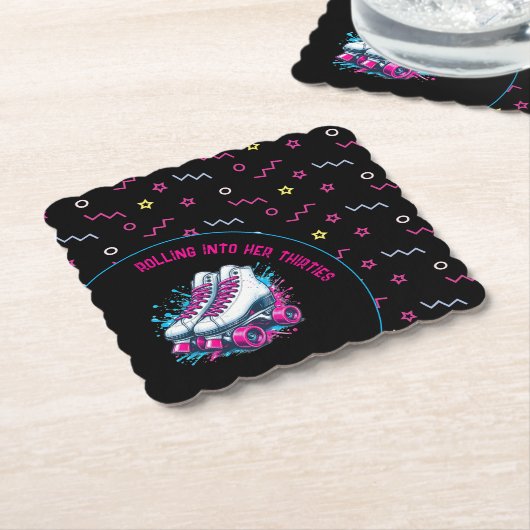 Dessous-de-verre En Papier Retro 90s Roller Skating Party (Incliné)