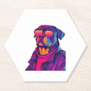 Dessous-de-verre En Papier Retro Rottweiler � 80s Neon Vibe Dog