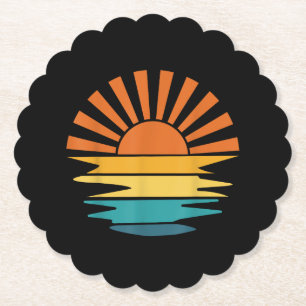 Dessous-de-verre En Papier Retro Sunset Rays Wavy Vintage Retro Sunshine Sun