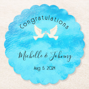 Dessous-de-verre En Papier Romantique - deux colombes avec coeur rose sur ble