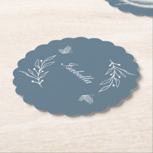Dessous-de-verre En Papier Romantique élégant bleu foncé mariage