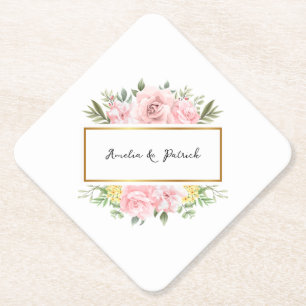 Dessous-de-verre En Papier Romantique Rose Rose Floral Personnalisé Disposabl