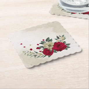 Dessous-de-verre En Papier romantique rouge & fleurs jaune pâle