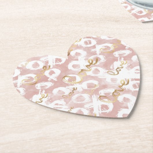 Dessous-de-verre En Papier Rose Blanc Gold Love XO (Incliné)