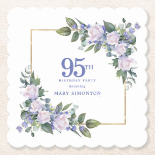 Dessous-de-verre En Papier Rose Blanche Fleur Bleue Fête d'anniversaire perso
