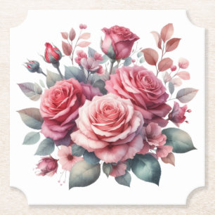 Dessous-de-verre En Papier Rose Bouquet Floral Design-62101
