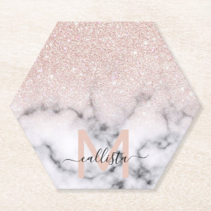Dessous-de-verre En Papier Rose brillant Parties scintillant or  Marbre Ombre