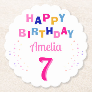 Dessous-de-verre En Papier Rose Colorful Stars Fille joyeuse fête d'anniversa