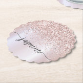 Dessous-de-verre En Papier Rose élégant Parties scintillant or Monogramme Nom (Incliné)