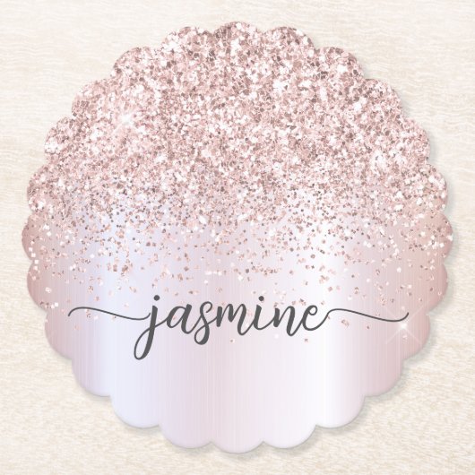 Dessous-de-verre En Papier Rose élégant Parties scintillant or Monogramme Nom (Devant)