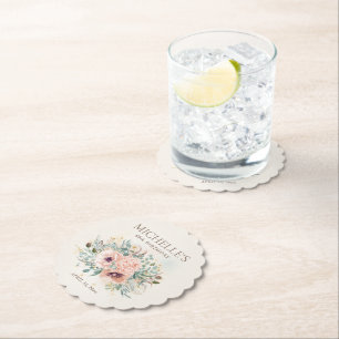 Dessous-de-verre En Papier Rose Floral Sage Vert Feuille Parties scintillant