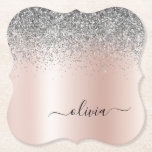 Dessous-de-verre En Papier Rose Gold<br><div class="desc">Rose Gold - Blush Pink and Silver Faux Foil Metallic Sparkle Parties scintillant brossé Métal Monogramme Nom Dessous de verre papier. Cela fait le cadeau parfait de remise de diplômes,  anniversaire,  mariage,  douche nuptiale,  anniversaire,  baby shower ou bachelorette pour quelqu'un qui aime le luxe glam et les styles chic.</div>