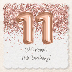 Dessous-de-verre En Papier Rose Gold 11e fête d'anniversaire