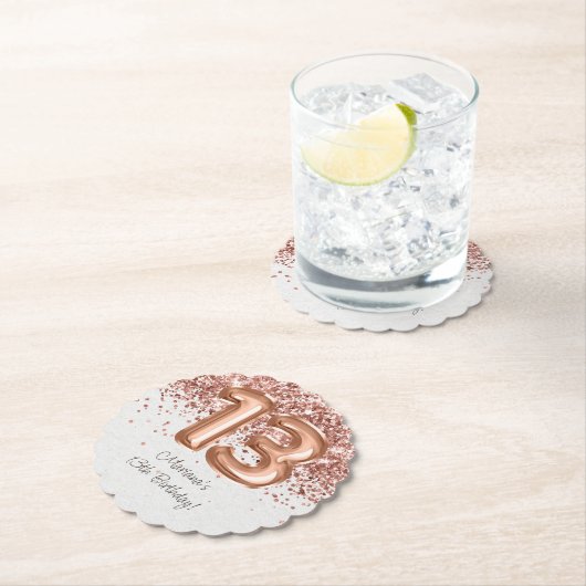 Dessous-de-verre En Papier Rose Gold 13e fête d'anniversaire (En situation)