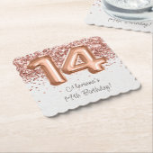 Dessous-de-verre En Papier Rose Gold 14e fête d'anniversaire (Incliné)