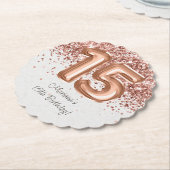 Dessous-de-verre En Papier Rose Gold 15e fête d'anniversaire (Incliné)