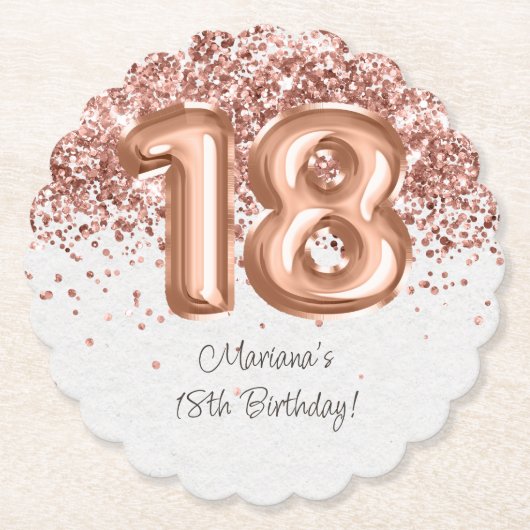 Dessous-de-verre En Papier Rose Gold 18e fête d'anniversaire (Devant)