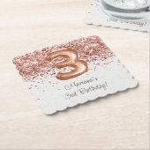Dessous-de-verre En Papier Rose Gold 3e fête d'anniversaire (Incliné)