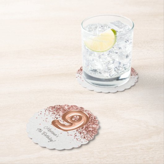 Dessous-de-verre En Papier Rose Gold 9e fête d'anniversaire (En situation)