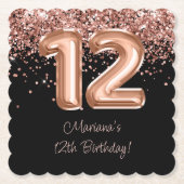 Dessous-de-verre En Papier Rose Gold Black 12e fête d'anniversaire (Devant)