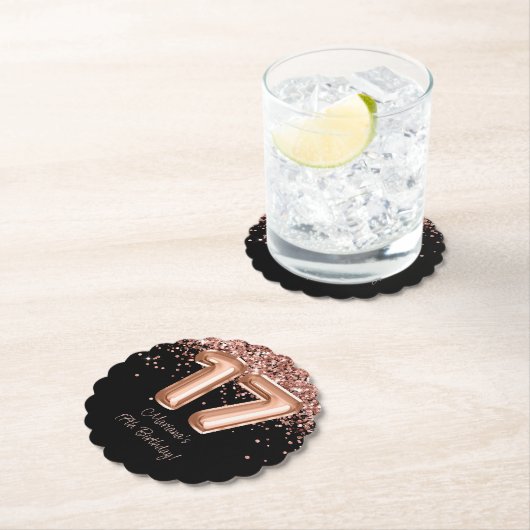Dessous-de-verre En Papier Rose Gold Black 17th Birthday Party (En situation)