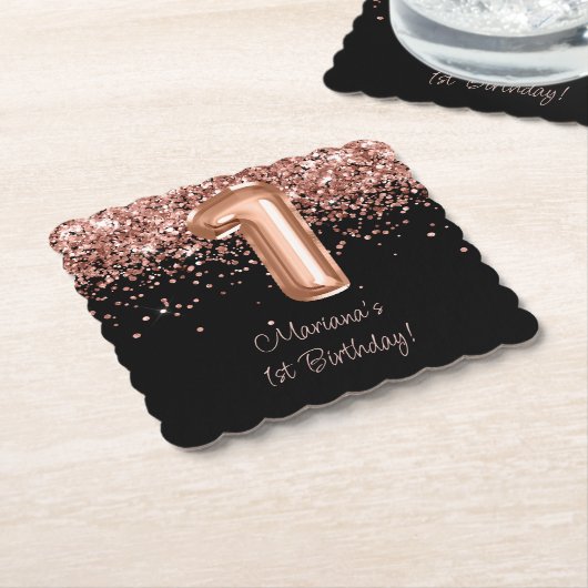 Dessous-de-verre En Papier Rose Gold Black 1er anniversaire (Incliné)