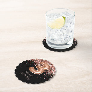 Dessous-de-verre En Papier Rose Gold Black 3ème fête d'anniversaire