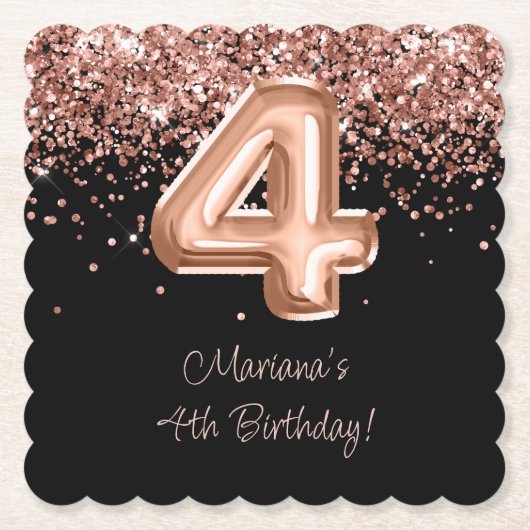 Dessous-de-verre En Papier Rose Gold Black 4th Birthday Party (Devant)