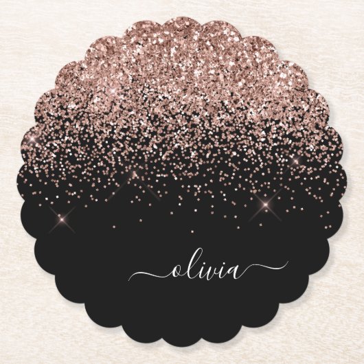 Dessous-de-verre En Papier Rose Gold Blush Pink Parties scintillant Script Mo (Devant)
