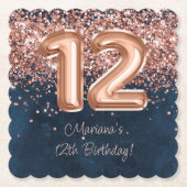 Dessous-de-verre En Papier Rose Gold Navy Blue 12e fête d'anniversaire (Devant)