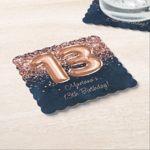 Dessous-de-verre En Papier Rose Gold Navy Blue 13e fête d'anniversaire