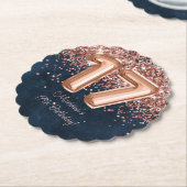 Dessous-de-verre En Papier Rose Gold Navy Blue 17th Birthday Party (Incliné)