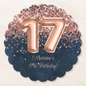 Dessous-de-verre En Papier Rose Gold Navy Blue 17th Birthday Party (Devant)