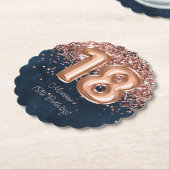 Dessous-de-verre En Papier Rose Gold Navy Blue 18th Birthday Party (Incliné)