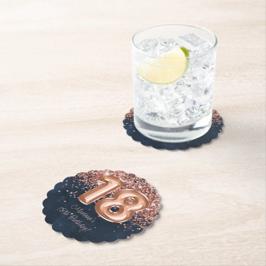 Dessous-de-verre En Papier Rose Gold Navy Blue 18th Birthday Party (En situation)