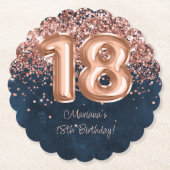 Dessous-de-verre En Papier Rose Gold Navy Blue 18th Birthday Party (Devant)