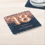 Dessous-de-verre En Papier Rose Gold Navy Blue 18th Birthday Party<br><div class="desc">Rose or marine bleu 18e anniversaire papier dessous de verre carré pour décorer les tables de fête d'anniversaire.</div>