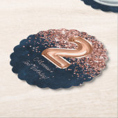 Dessous-de-verre En Papier Rose Gold Navy Blue 2e fête d'anniversaire (Incliné)