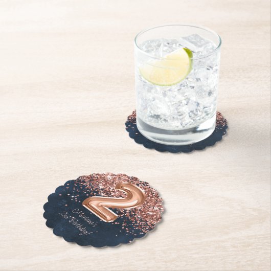 Dessous-de-verre En Papier Rose Gold Navy Blue 2e fête d'anniversaire (En situation)