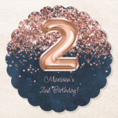 Dessous-de-verre En Papier Rose Gold Navy Blue 2e fête d'anniversaire (Devant)