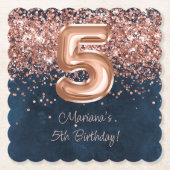Dessous-de-verre En Papier Rose Gold Navy Blue 5e anniversaire fête (Devant)