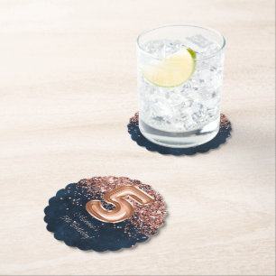 Dessous-de-verre En Papier Rose Gold Navy Blue 5e anniversaire fête