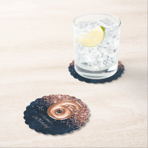 Dessous-de-verre En Papier Rose Gold Navy Blue 6e fête d'anniversaire