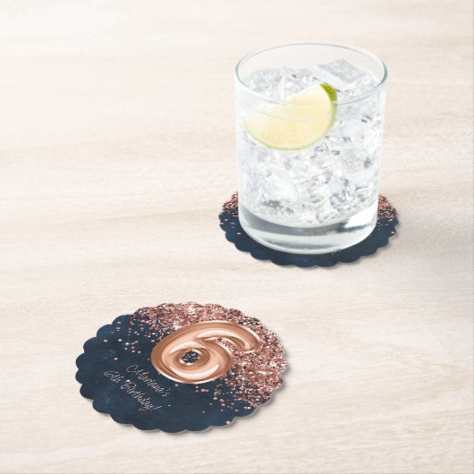 Dessous-de-verre En Papier Rose Gold Navy Blue 6e fête d'anniversaire (En situation)