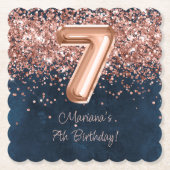 Dessous-de-verre En Papier Rose Gold Navy Blue 7e fête d'anniversaire (Devant)