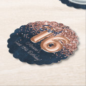 Dessous-de-verre En Papier Rose Gold Navy Blue Sweet 16e fête d'anniversaire (Incliné)